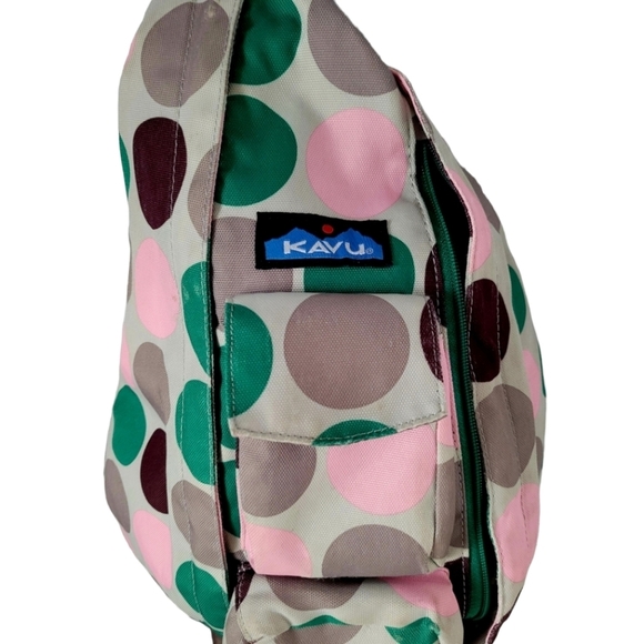 Kavu Polka Dot Sling Bag Gray Pink Green and Brown